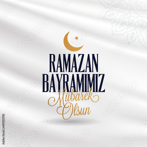 Eid al-Fitr Mubarak Islamic Feast Greetings (Turkish: Ramazan Bayramınız Mübarek Olsun) Holy month of muslim community Ramazan. Billboard, Poster, Social Media, Greeting Card template.
