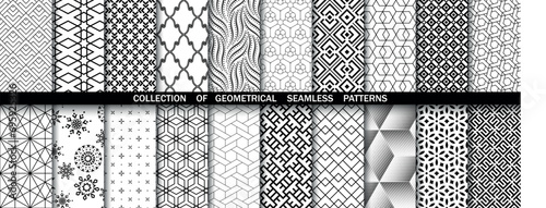Geometric set of seamless black and white patterns. Simple vector graphics