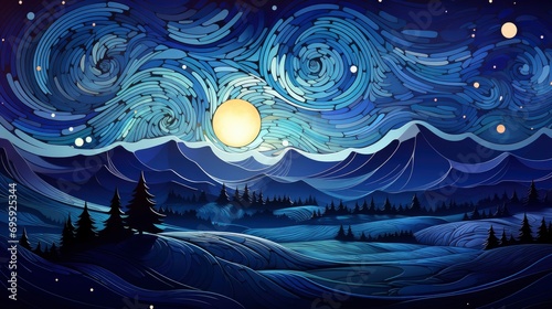 Panorama Grain Blue Night Sky Milky, Background Banner HD, Illustrations , Cartoon style