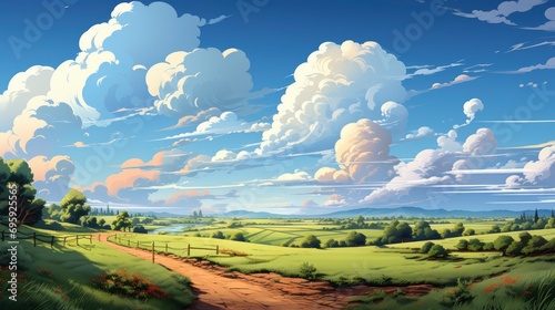Panorama Sky Cloud On Sunny Day, Background Banner HD, Illustrations , Cartoon style