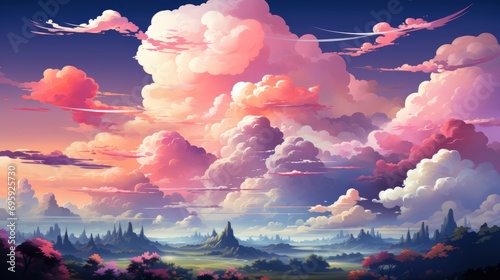 Panoramic Sky White Clouds, Background Banner HD, Illustrations , Cartoon style