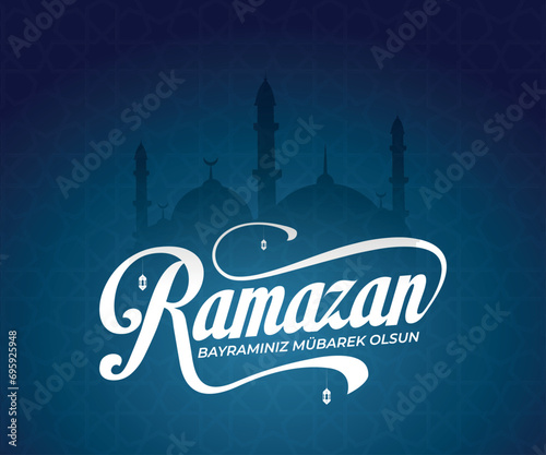 Eid al-Fitr Mubarak Islamic Feast Greetings (Turkish: Ramazan Bayramınız Mübarek Olsun) Holy month of muslim community Ramazan. Billboard, Poster, Social Media, Greeting Card template.