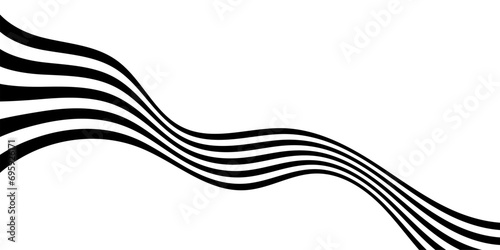 Abstract black and white perspective line stripes with 3d dimensional effect isolated on white.