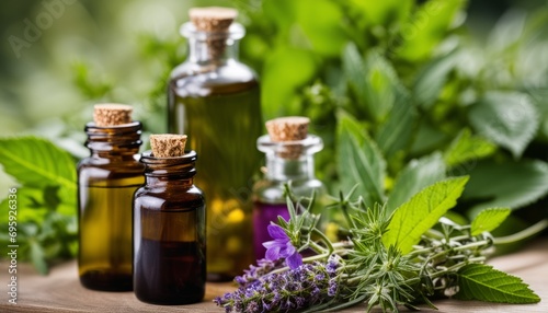 A bottle of lavender oil with a purple flower on top