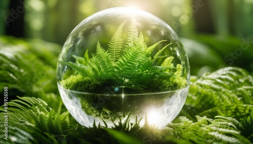 A green plant in a glass sphere