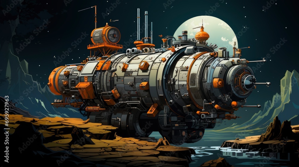 Spacecraft On Orbit Earth Spaceship Outer, Background Banner HD, Illustrations , Cartoon style