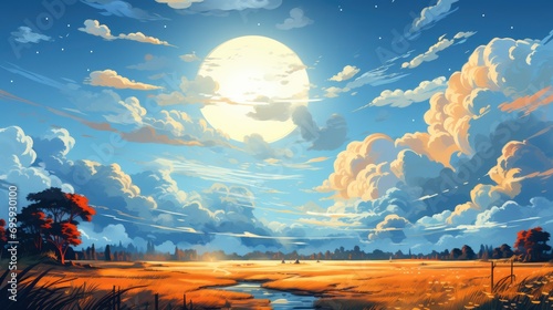 Sunshine Blue Sky Flares Summer, Background Banner HD, Illustrations , Cartoon style