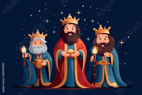 three wise man on christmas eve vector illustration