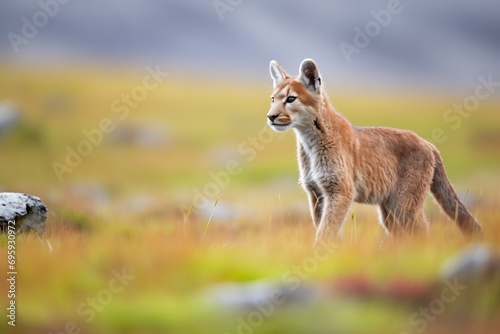 full-body shot of puma in alpine meadow