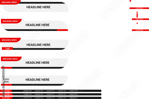 Lower Third Template. Set of TV Banners and Bars for News and Sport Channels, Streaming, and Broadcasting. Collection of Lower Thirds for Video Editing
