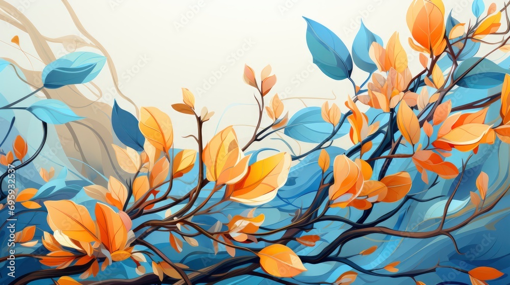 Tree Branch Leaves Front Blue Sunny, Background Banner HD, Illustrations , Cartoon style Tree Branch Leaves Front Blue Sunny, Background Banner HD, Illustrations , Cartoon style