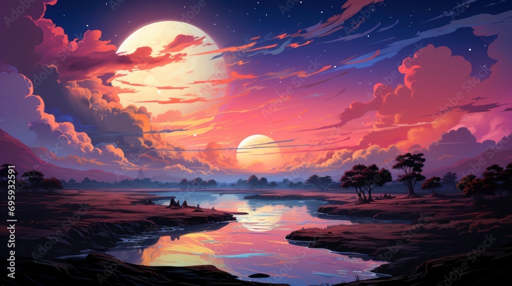 Twilight Sky Background, Background Banner HD, Illustrations , Cartoon style