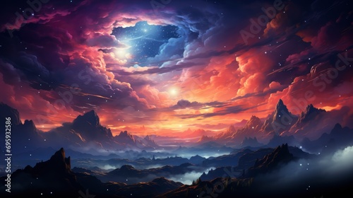 Universe Filled Stars Nebula Galaxy Elements, Background Banner HD, Illustrations , Cartoon style