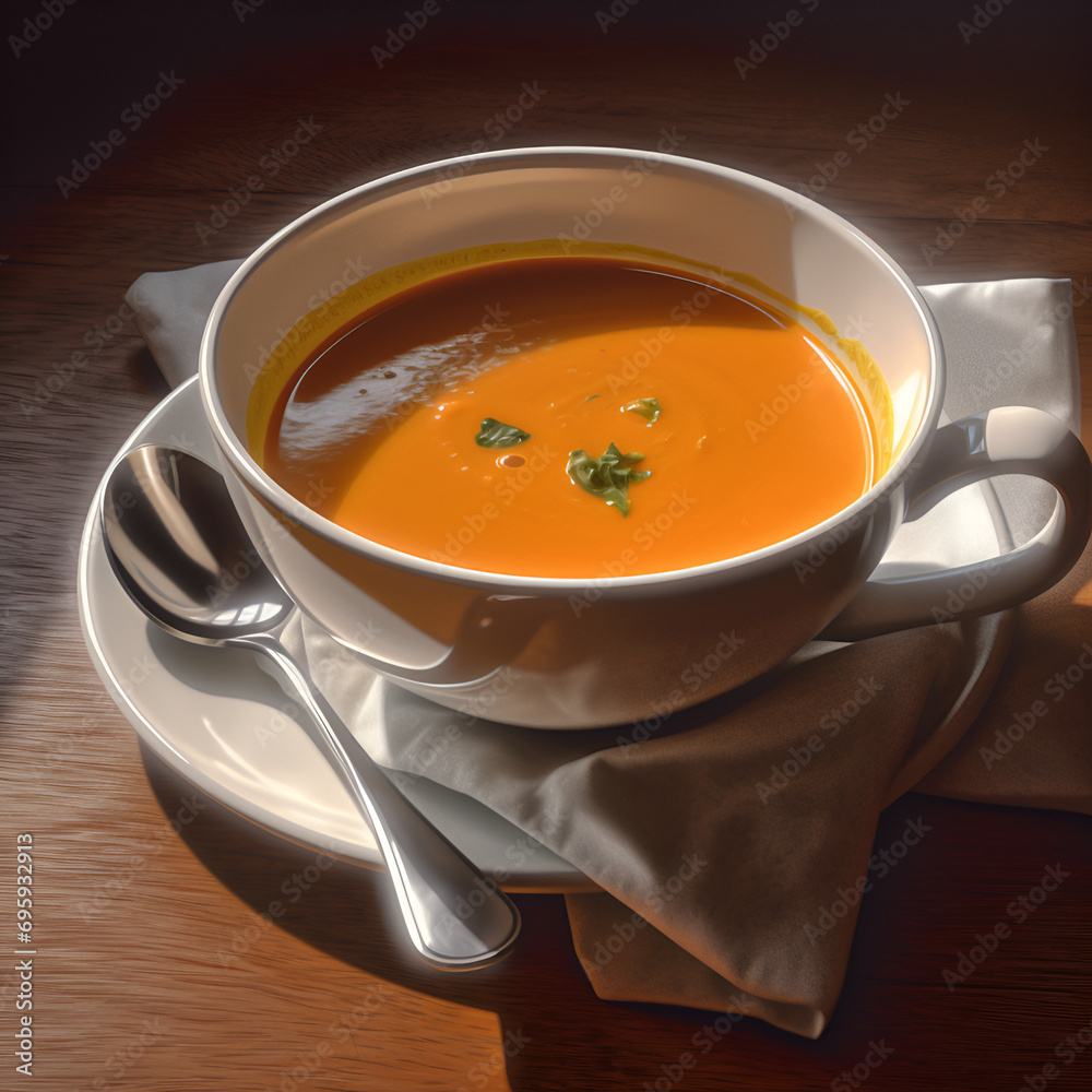 The idea of a nutritious soup served in a luxury restaurant, food, restaurant, luxury, soup, cup, fork, spoon, hotel, restaurant, travel, AI generated. The idea of a nutritious soup served in a luxury restaurant, food, restaurant, luxury, soup, cup, fork, spoon, hotel, restaurant, travel, AI generated.