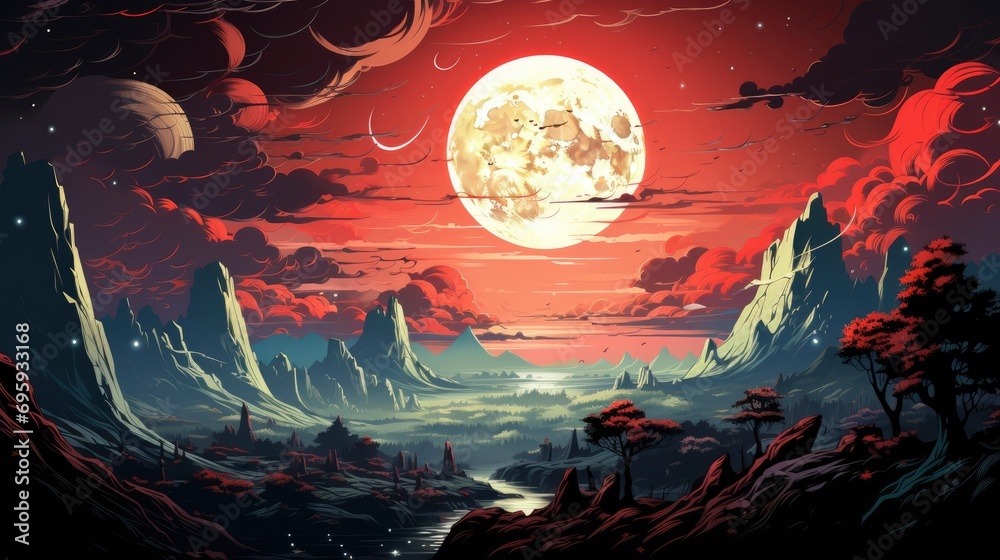 Fototapeta premium View Moon Limb Earth Rising, Background Banner HD, Illustrations , Cartoon style