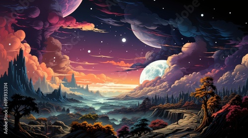 Fototapeta Naklejka Na Ścianę i Meble -  View Space Moon Elements This Image, Background Banner HD, Illustrations , Cartoon style