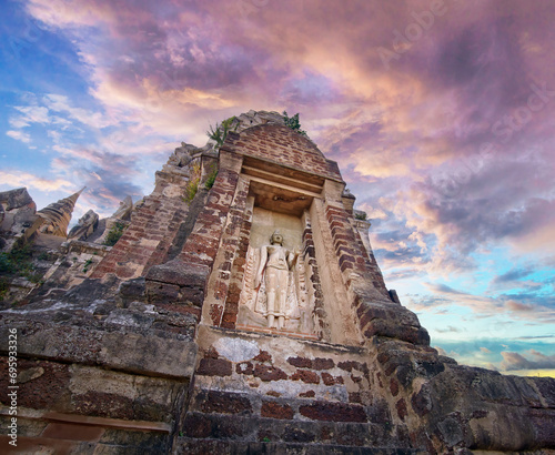 Khmer temple in Ayutthaya on sunset  Thailand.