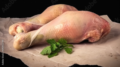 Savory indulgence, Chicken legs adorned with herbs on a white isolated background