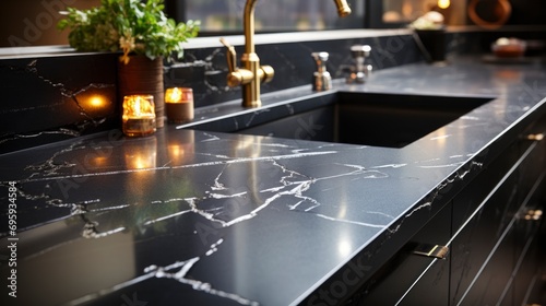 Black Quartz Surface White Bathroom Kitchen, Background Image, Background For Banner, HD