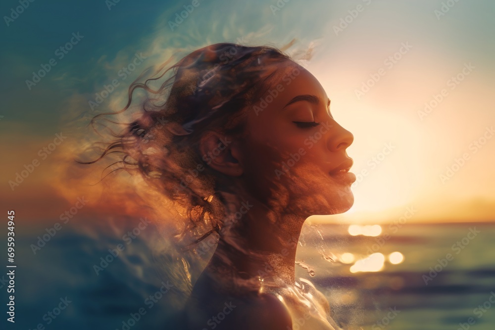 Woman meditating, finding inner peace and balance, generative ai concept of mindful healthy woman. - obrazy, fototapety, plakaty 