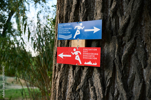 Evacuation route for forestfires or flooding on a campsite in France