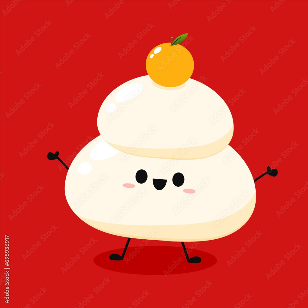 Japanese New Year Kagami Mochi Rice Cake. Illustration material Kagami mochi lucky charm simple vector. Kagami Mochi character or mascot. Japanese New Year Kagami Mochi Rice Cake. Illustration material Kagami mochi lucky charm simple vector. Kagami Mochi character or mascot.