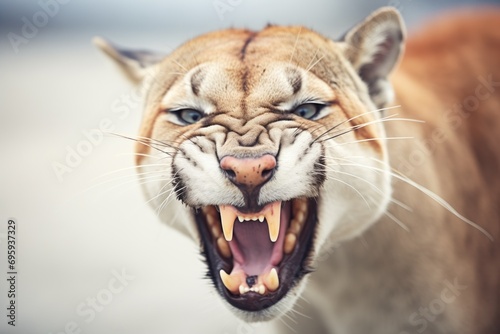 snarling cougar showing teeth photo