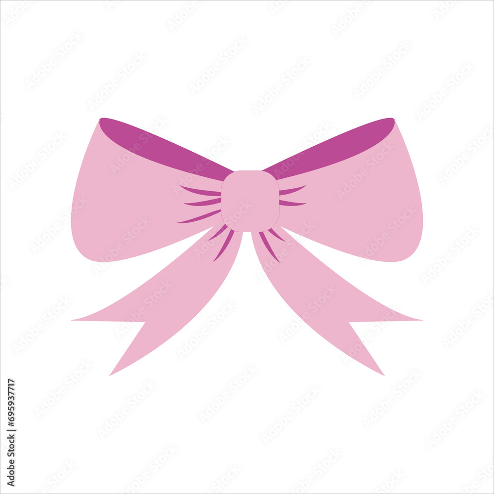 Fototapeta premium Simple pink bow. Decoration for girls, hair care. Items for everyday use, creating stylish and bright look for baby. Cartoon flat vector illustration