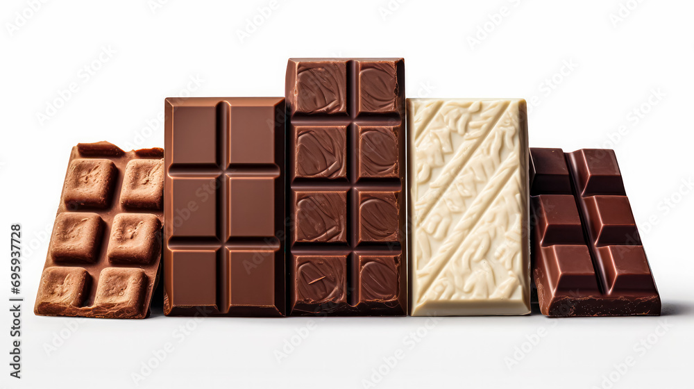 Decadent delight: An array of white, milk, and dark chocolate bars Decadent delight: An array of white, milk, and dark chocolate bars