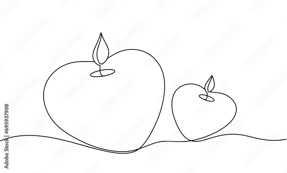 Heart. Romance. Candle. One line Heart. Romance. Candle. One line