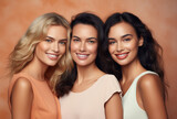 A diverse group of beautiful women with natural beauty and glowing smooth skin