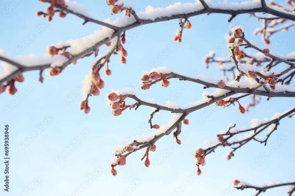 branches with frozen mulberries against a clear sky branches with frozen mulberries against a clear sky