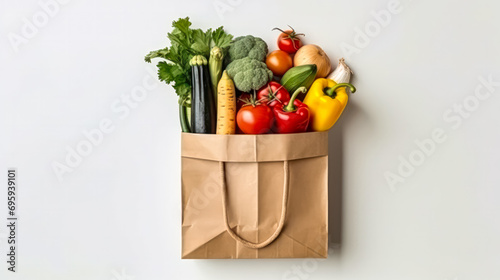 Eco-conscious cuisine  Fresh fruits  vegetables  and food items in a paper bag