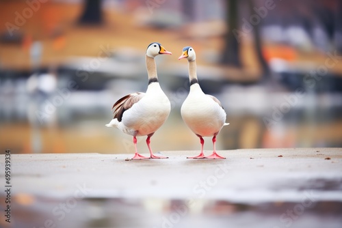 pair of honking geese during courtship