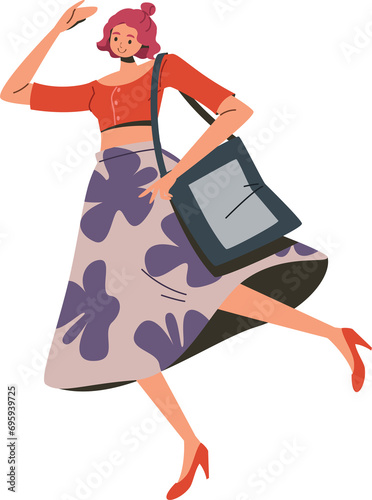 Happy successful woman in dreass celebrating and jumping illustration photo