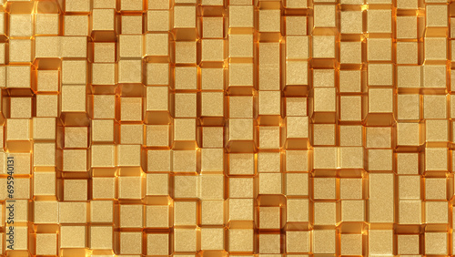 Gold cube Digital abstract background 3D 4K