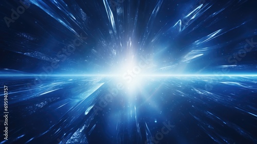 Abstract glowing blue light effect with sparkling rays