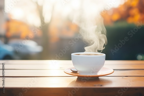 breath mist over hot coffee cup outdoors