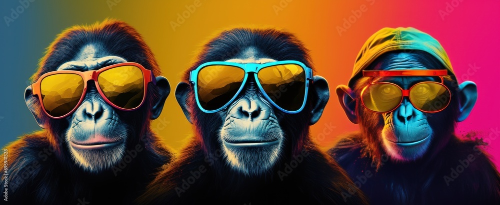 three monkeys wearing sunglasses