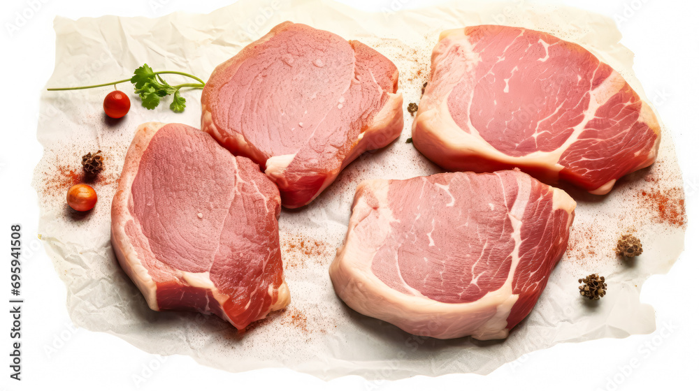 Fresh possibilities, Raw pork steaks presented on parchment Fresh possibilities, Raw pork steaks presented on parchment