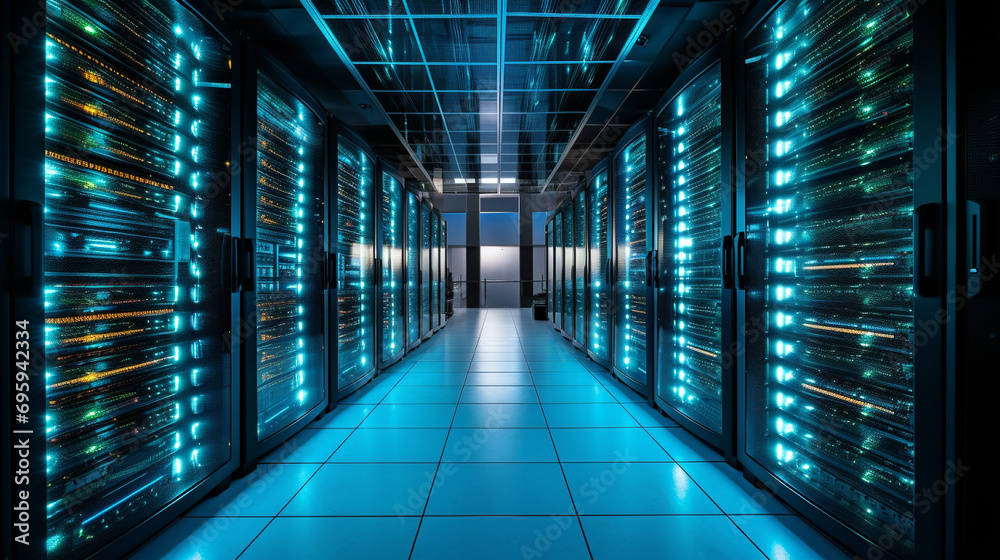 Fototapeta premium Server room data center. Connectivity and IT evolution