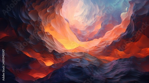 Abstract background of a neural network, a cave with a burning perspective photo