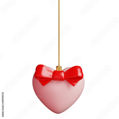 3d hanging pink and red balloons with bow. for decoration valentine's day and mother's day.