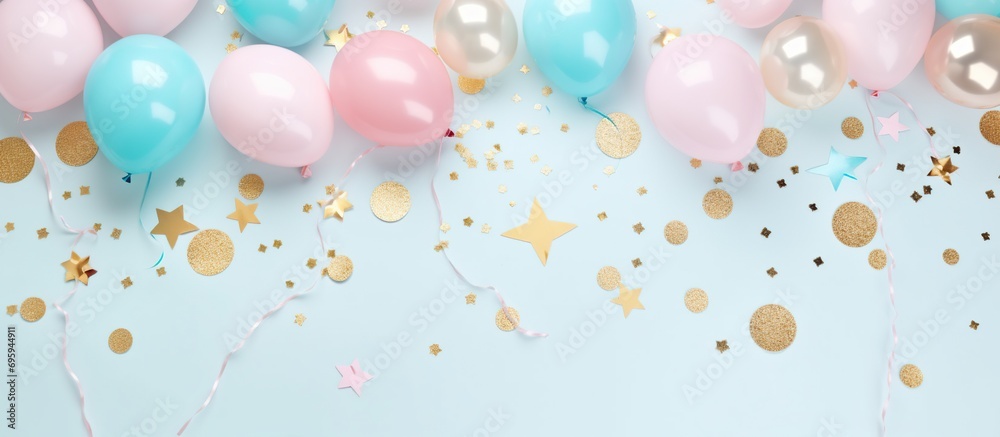 Birthday party decoration colorful bright confetti isolated and balloon. Celebration decoration concept