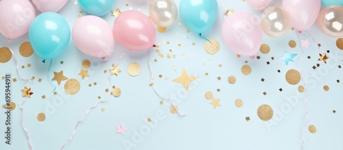 Birthday party decoration colorful bright confetti isolated and balloon. Celebration decoration concept