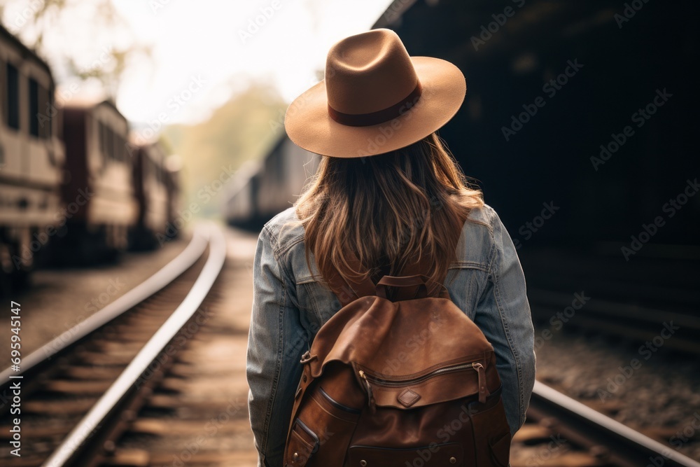 Solitary Journey: A Traveler Amidst the Rails
