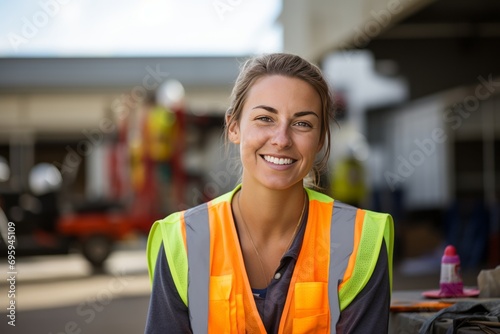 A Worker in Reflective Gear at a Construction Site