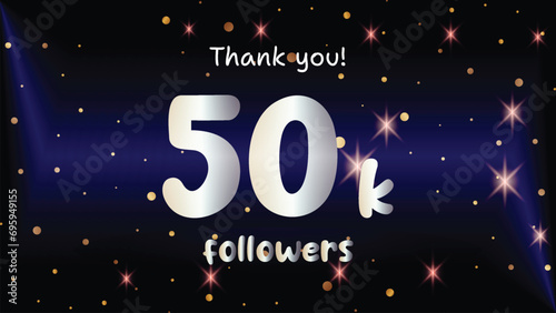 50k Followers gold numbers Celebration shiny luxury golding color Blue background Premium vector social media poster banner celebration greeting Gratitude text thank you Network friends follower 50000