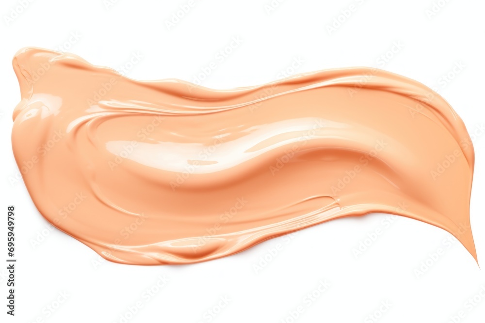 Tone bb cream smear swatch isolated on white background. Trendy peach fuzz color. - obrazy, fototapety, plakaty 