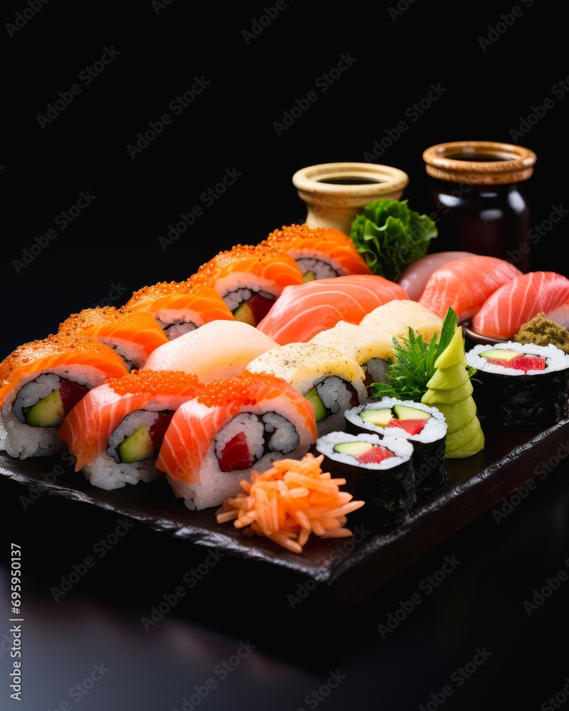 Set of different sushi on black background. Set of different sushi on black background.